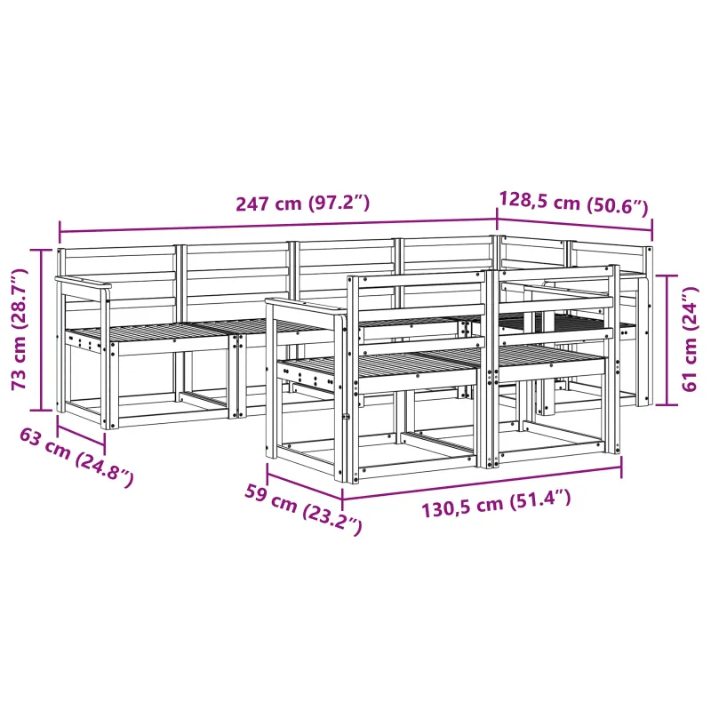 Lauko sofos komplektas 7 pcs Balta Kietos akacijos mediena
