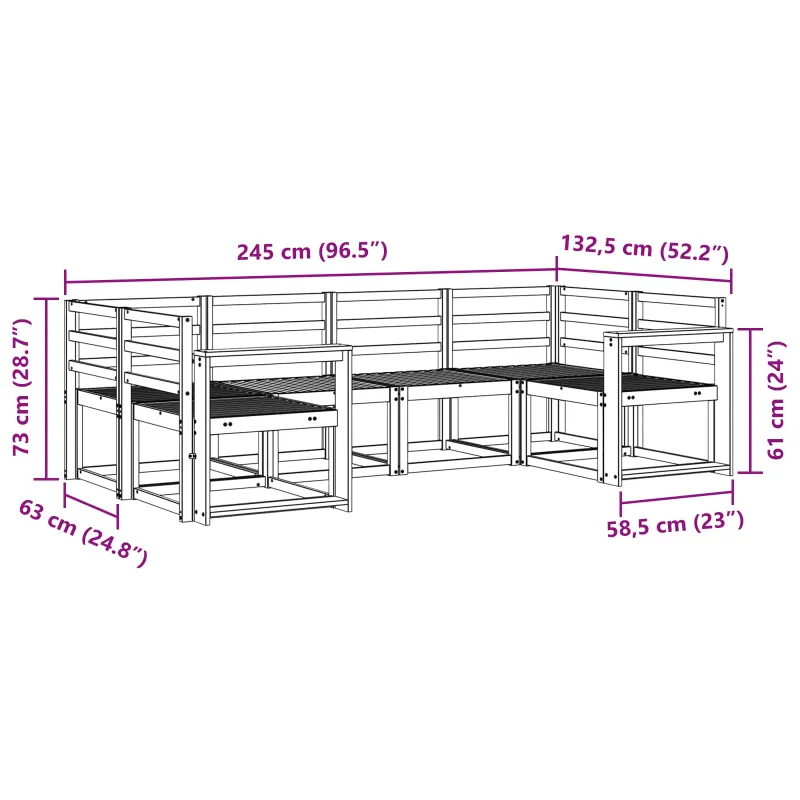 Lauko sofos komplektas 6 pcs Balta Kietos akacijos mediena