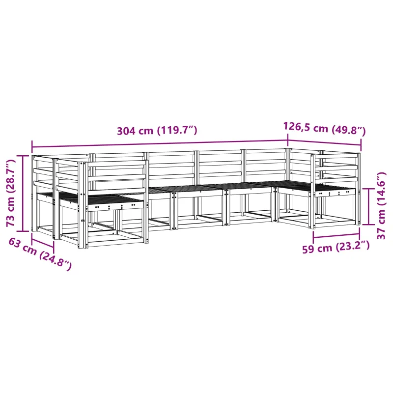 Lauko sofos komplektas 7 pcs Balta Kietos akacijos mediena