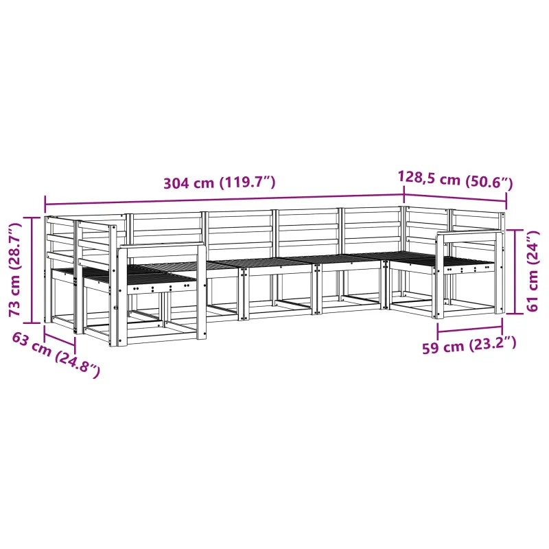 Lauko sofos komplektas 7 pcs Balta Kietos akacijos mediena