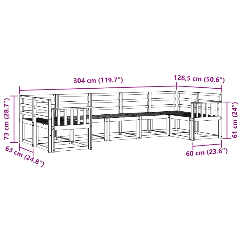 Lauko sofos komplektas 7 pcs Balta Kietos akacijos mediena