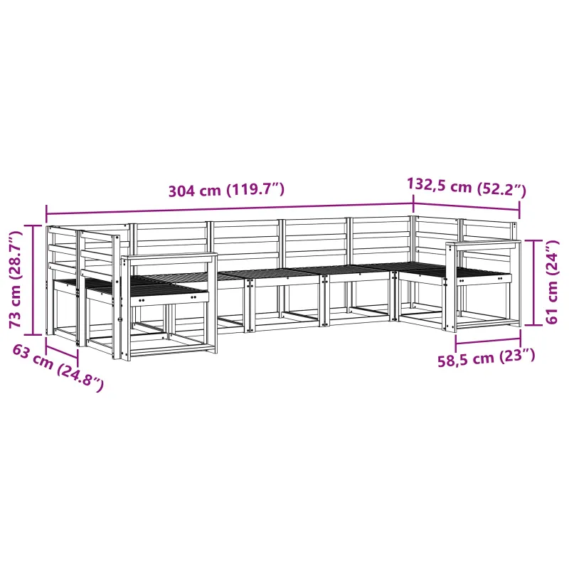 Lauko sofos komplektas 7 pcs Balta Kietos akacijos mediena