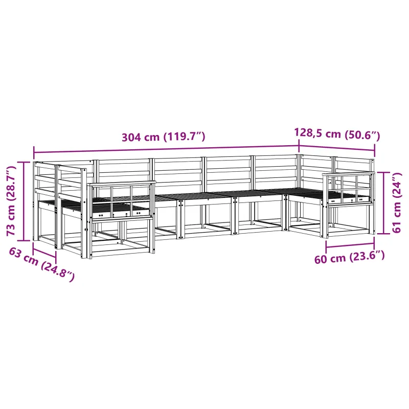 Lauko sofos komplektas 7 pcs Balta Kietos akacijos mediena