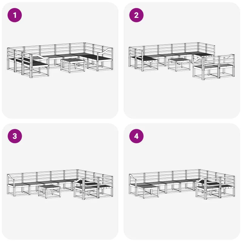 Lauko sofos komplektas 10 pcs Balta Kietos akacijos mediena