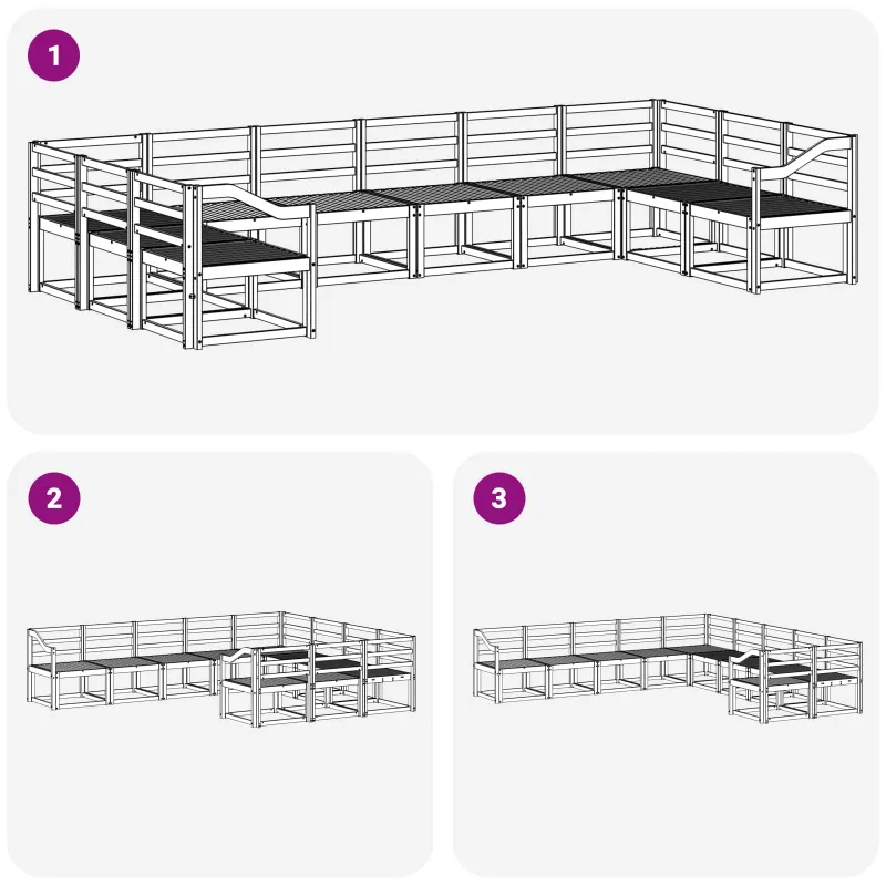 Lauko sofos komplektas 10 pcs Balta Kietos akacijos mediena