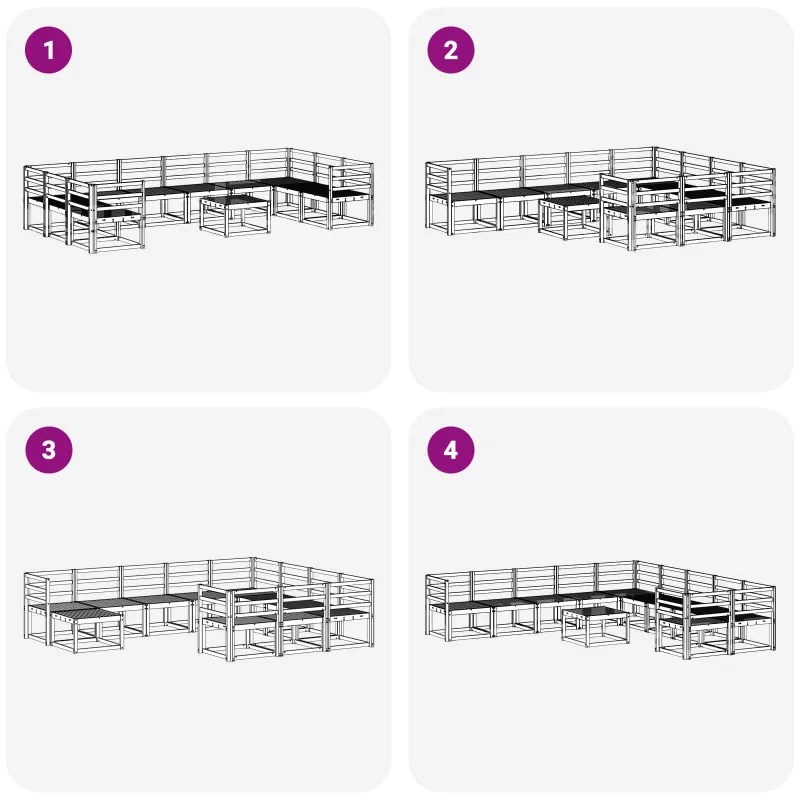 Lauko sofos komplektas 11 pcs Balta Kietos akacijos mediena