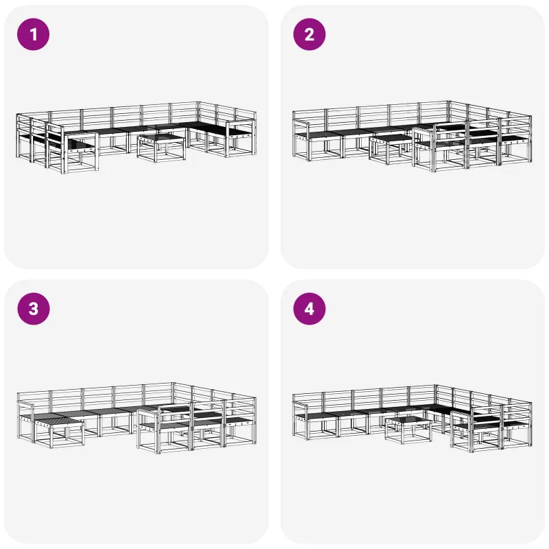 Lauko sofos komplektas 11 pcs Balta Kietos akacijos mediena