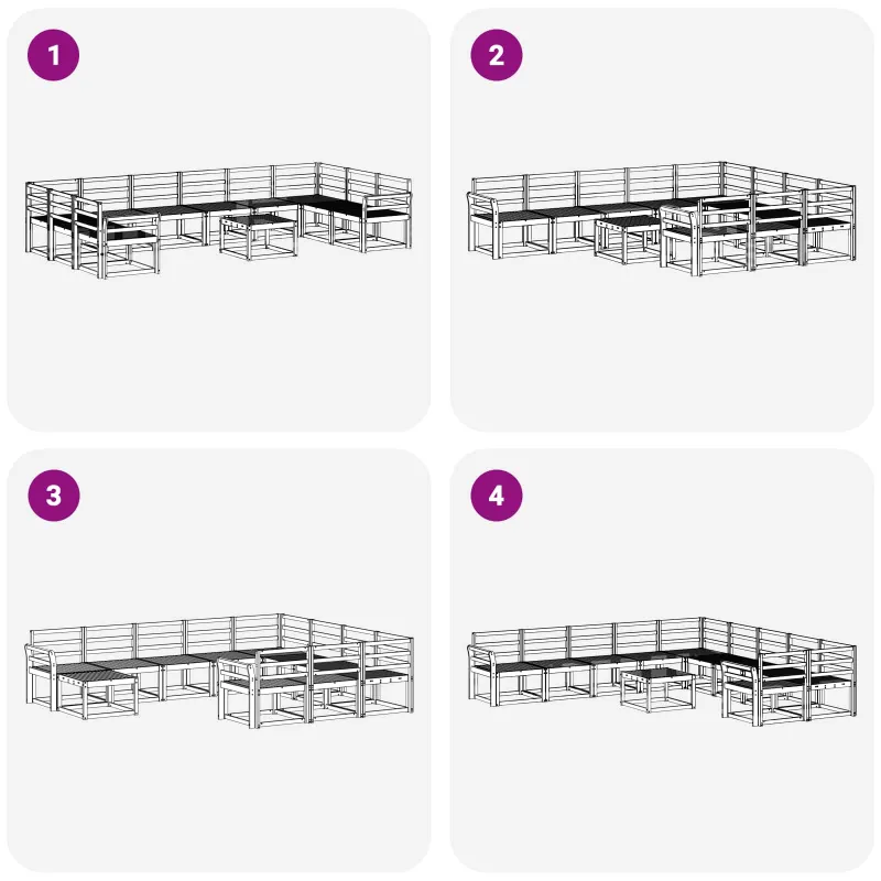 Lauko sofos komplektas 11 pcs Balta Kietos akacijos mediena
