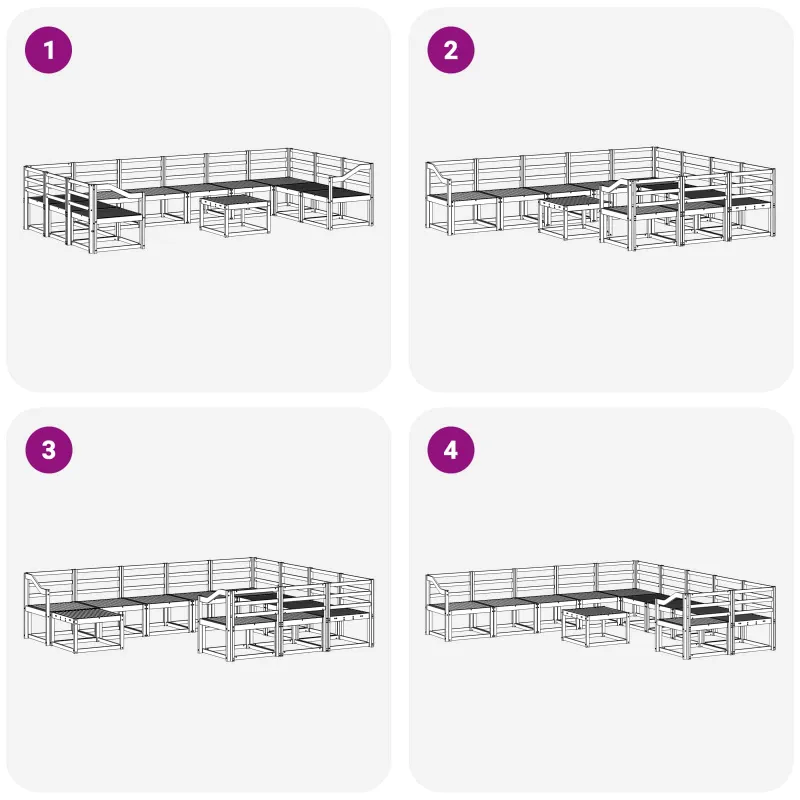 Lauko sofos komplektas 11 pcs Balta Kietos akacijos mediena