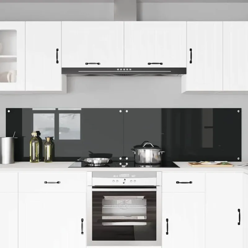 Virtuvės atbraila 2 pcs Juoda 110 x 50 cm grūdintas stiklas