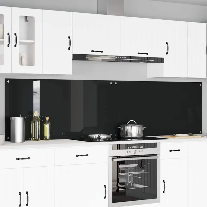 Virtuvės atbraila 2 pcs Juoda 120 x 60 cm grūdintas stiklas
