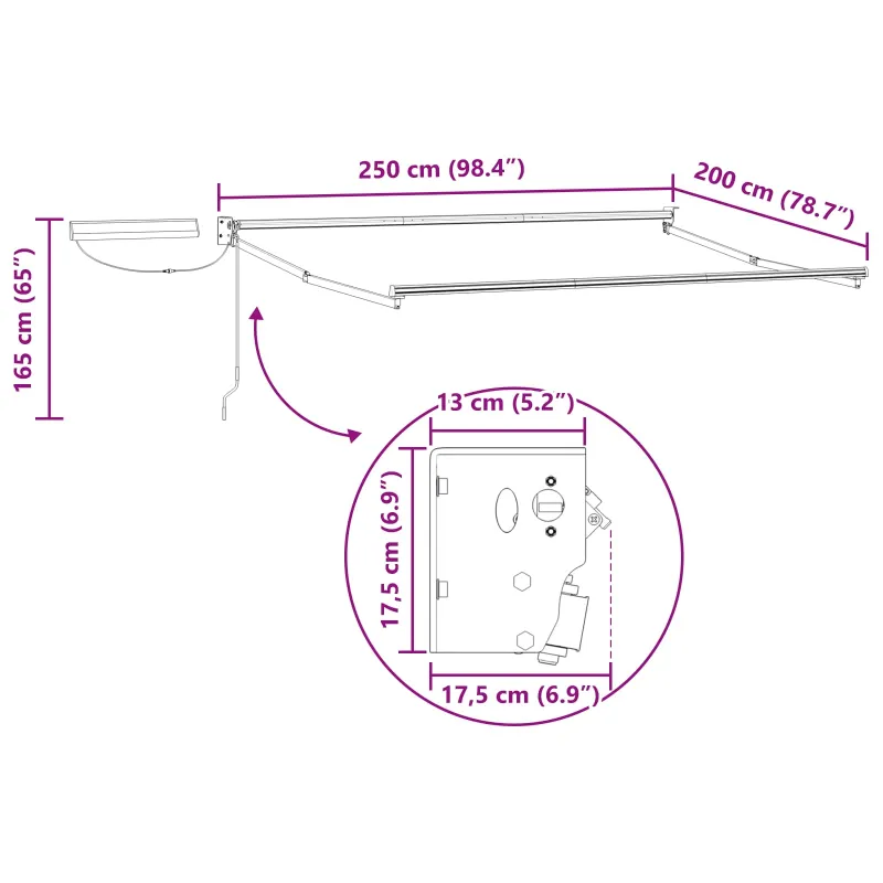 Elektrinė ištraukiama pavėsinė 2,5 x 2 m