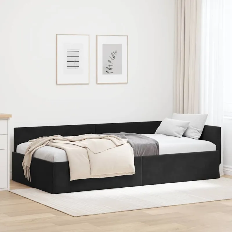 Kampinė lovos konstrukcija Juoda 90 cm x 190 cm Aksomas