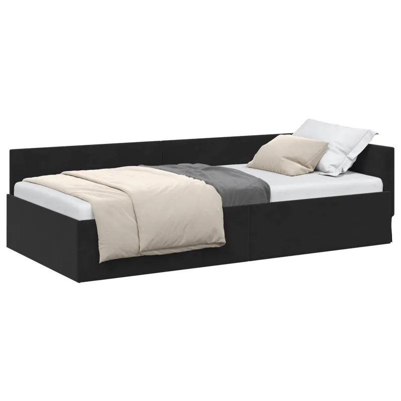 Kampinė lovos konstrukcija Juoda 90 cm x 190 cm Aksomas