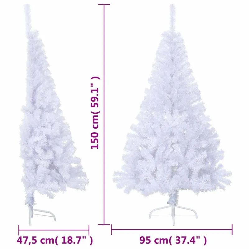 Dirbtinė pusinė Kalėdų eglutė su stovu, balta, 150cm, PVC