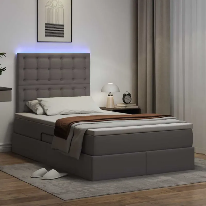 Lova su daiktų laikymo vieta ir LED su LED Pilka 120 x 200 cm