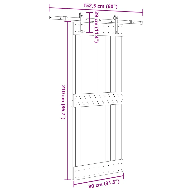 Slankios durys NARVIK Natūrali ir juoda 80 x 210 cm (152,5 cm)