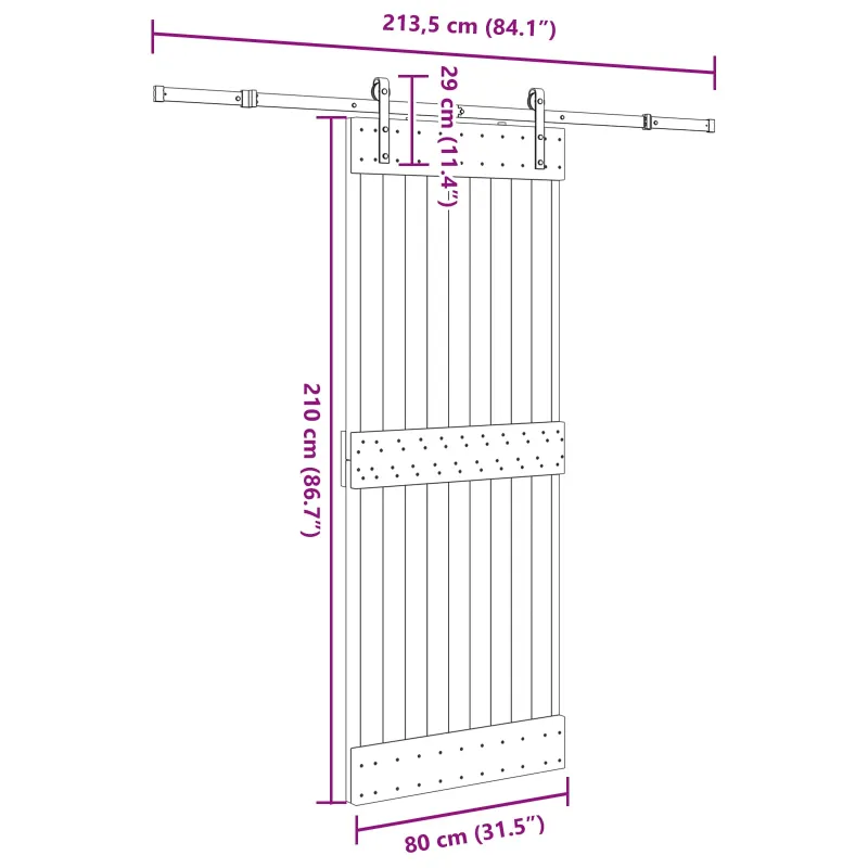 Slankios durys NARVIK Natūrali ir juoda 80 x 210 cm (213,5 cm)
