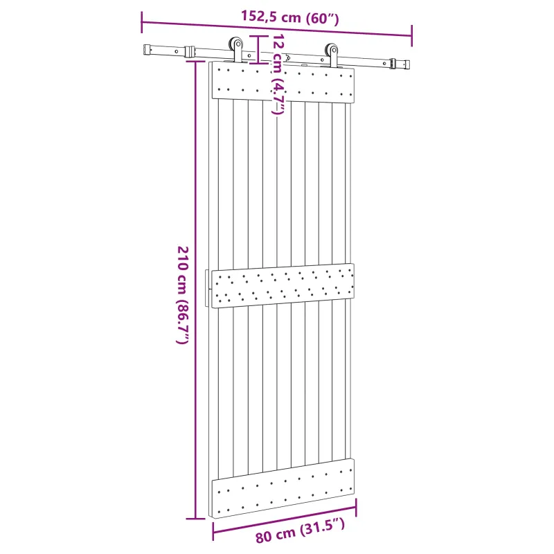 Slankios durys NARVIK Natūrali ir juoda 80 x 210 cm (152,5 cm)