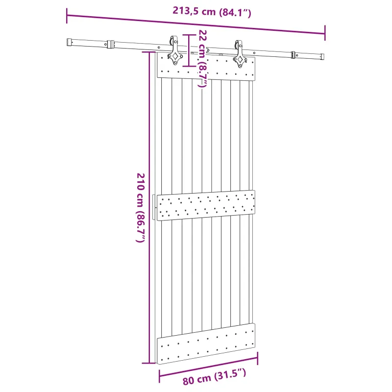 Slankios durys NARVIK Natūrali ir juoda 80 x 210 cm (213,5 cm)