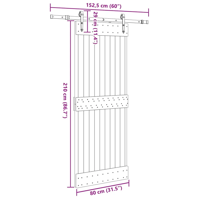 Slankios durys NARVIK Natūrali ir juoda 80 x 210 cm (152,5 cm)