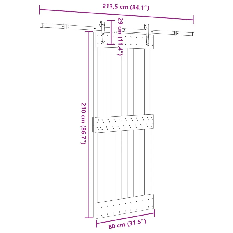 Slankios durys NARVIK Natūrali ir juoda 80 x 210 cm (213,5 cm)