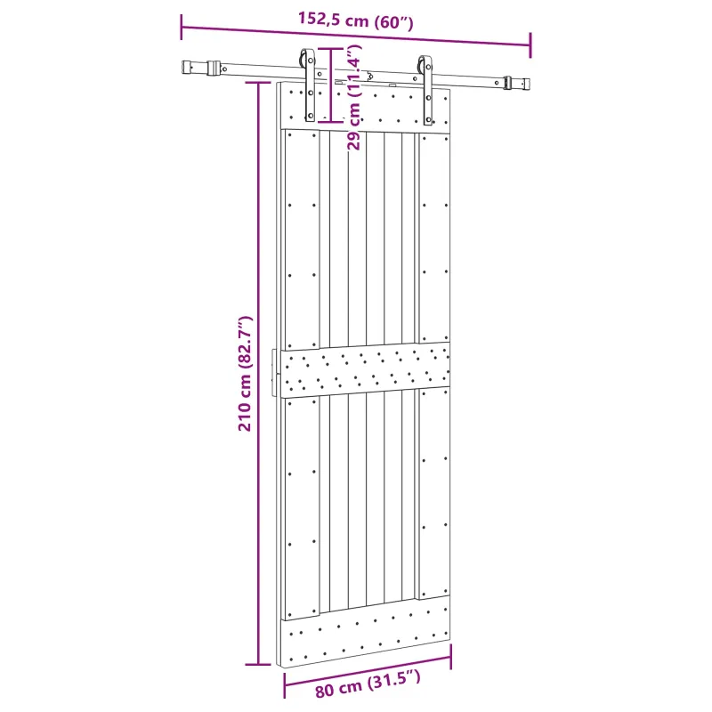 Slankios durys NARVIK Natūrali ir juoda 80 x 210 cm (152,5 cm)