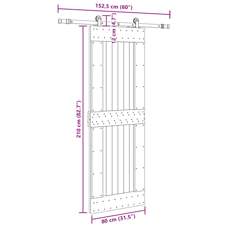 Slankios durys NARVIK Natūrali ir juoda 80 x 210 cm (152,5 cm)