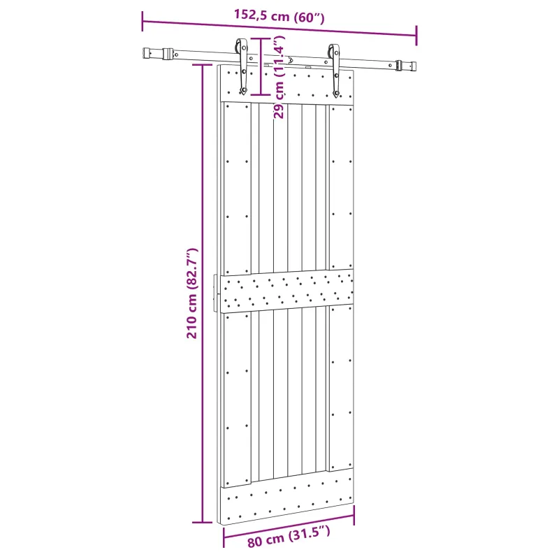Slankios durys NARVIK Natūrali ir juoda 80 x 210 cm (152,5 cm)