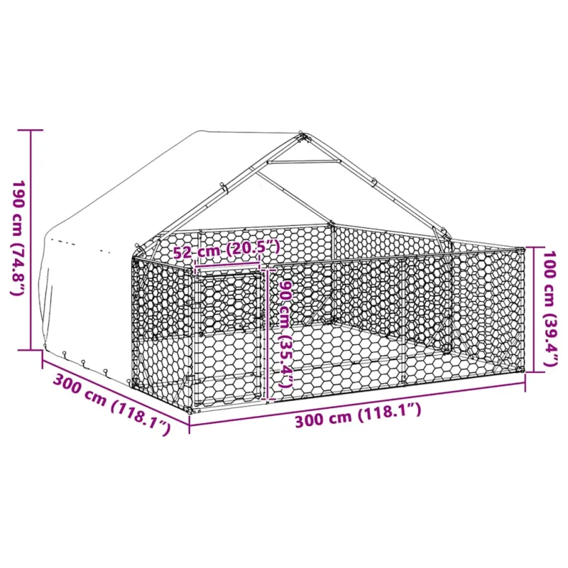 Lauko voljeras šunims su aptvaru, 3x3x1,9m, plienas