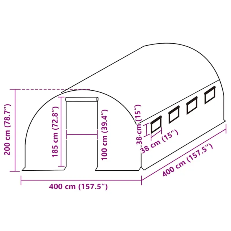 Pakaitinis šiltnamio apdangalas (16m²), žalias, 400x400x200cm
