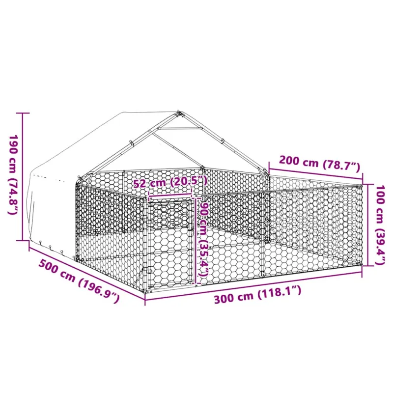 Lauko voljeras šunims su aptvaru, 5x3x1,9m, plienas
