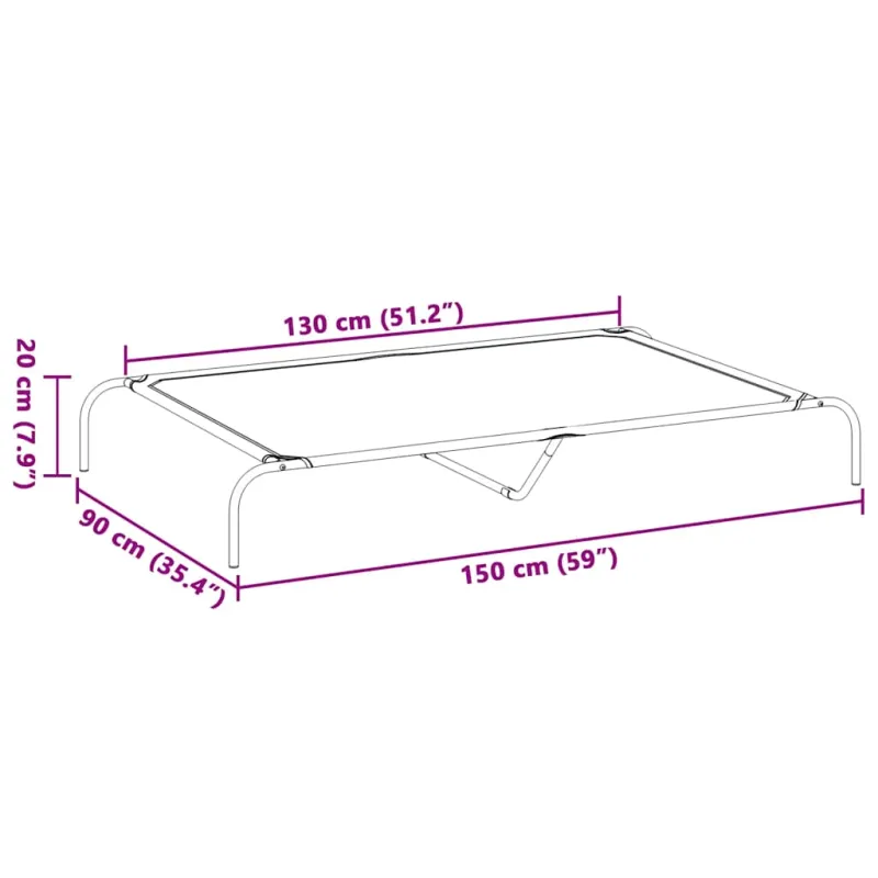 paaukštinta lova šuniui juoda 150x90x20 cm tekstilės ir plieno