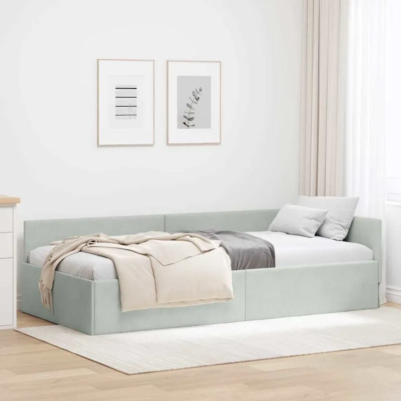 Kampinė lovos konstrukcija Šviesiai pilka 90 cm x 200 cm