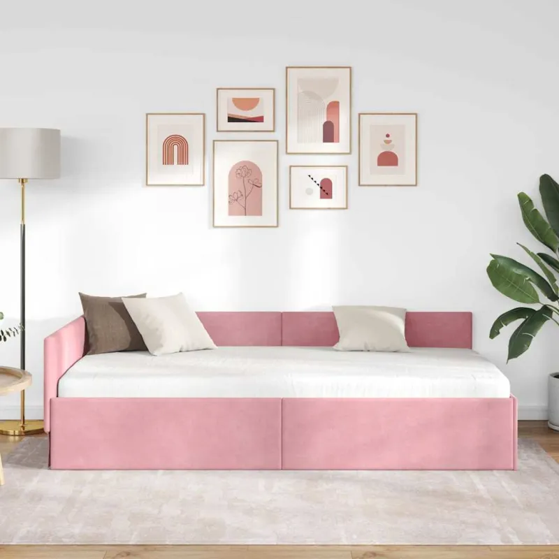 Kampinė lovos konstrukcija Rožinė 90 cm x 200 cm Aksomas