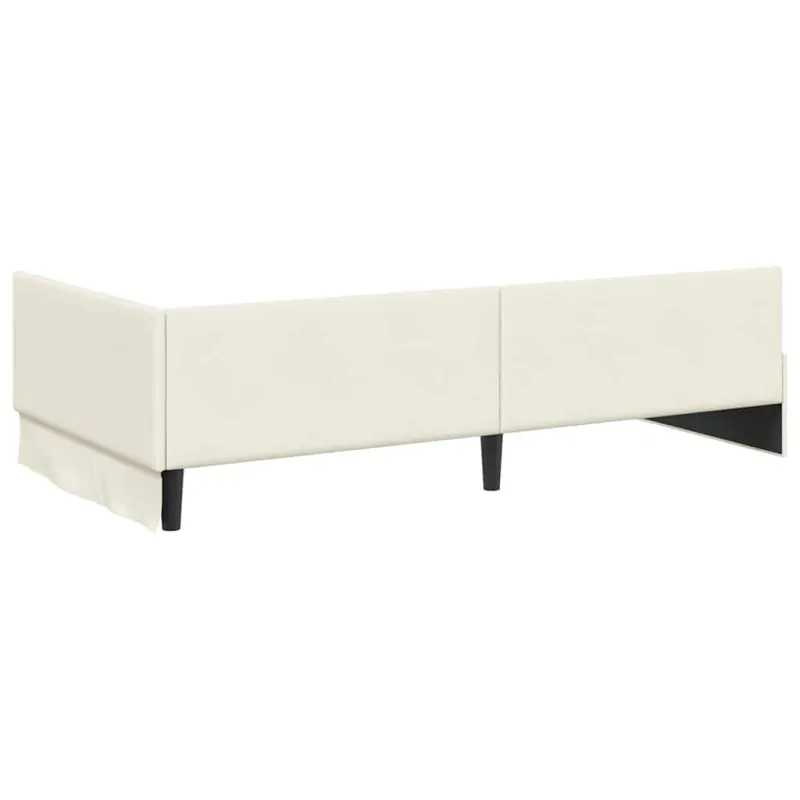 Kampinė lovos konstrukcija Kreminė 90 cm x 200 cm Aksomas