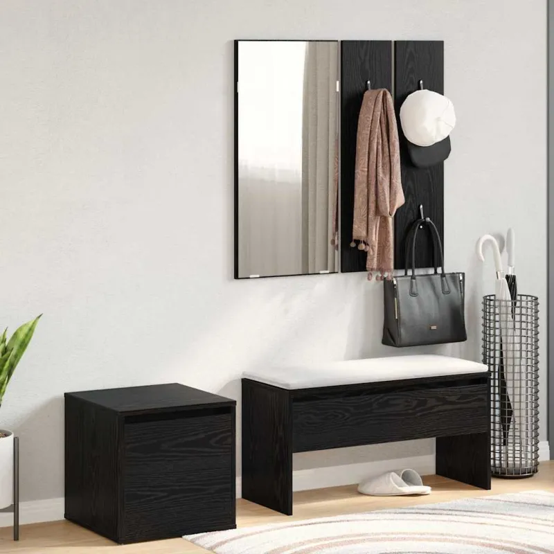 Prieškambario baldų komplektas su stalčių 3 pcs juoda ąžuolo