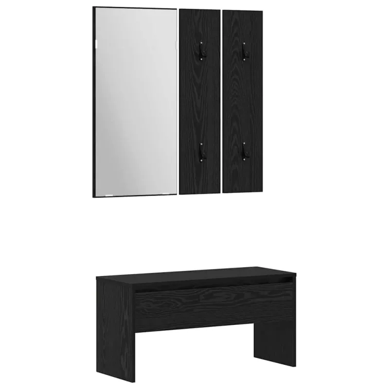 Prieškambario baldų komplektas su stalčių 3 pcs juoda ąžuolo