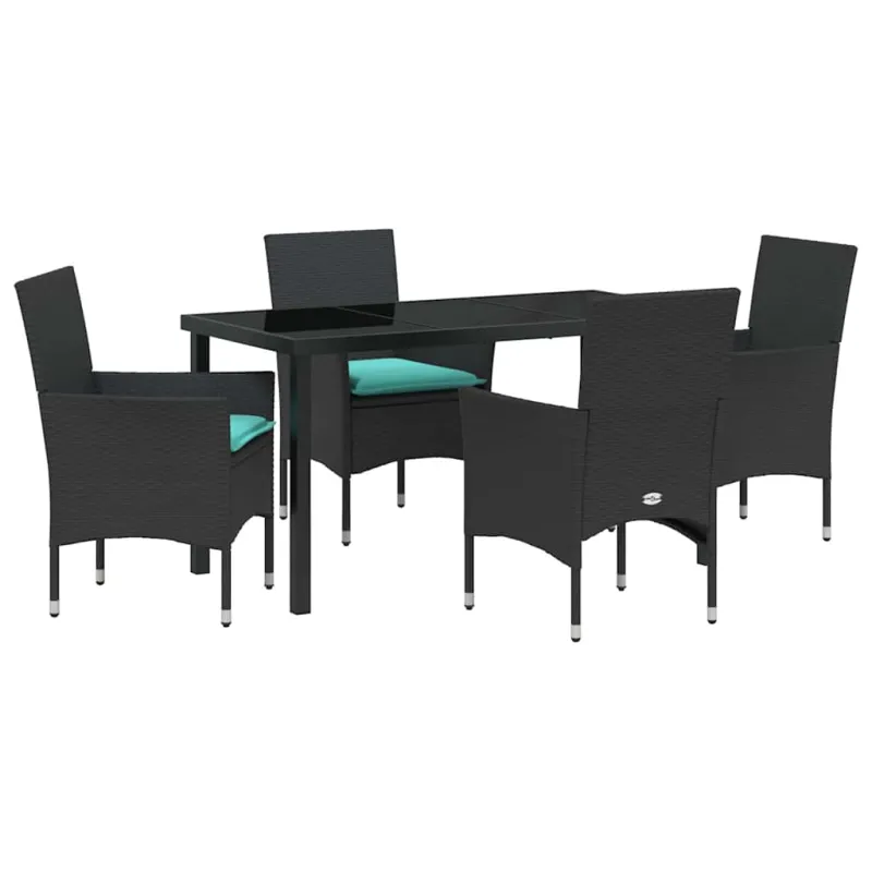 Stalo ir kėdžių komplektas su pagalve 5 pcs Juoda PE ratanas