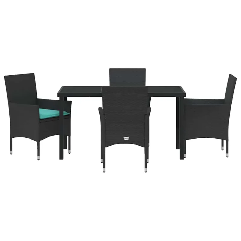 Stalo ir kėdžių komplektas su pagalve 5 pcs Juoda PE ratanas