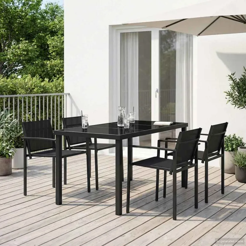 Lauko baldų komplektas 5 pcs Juoda ir Antracitas Tekstilenas