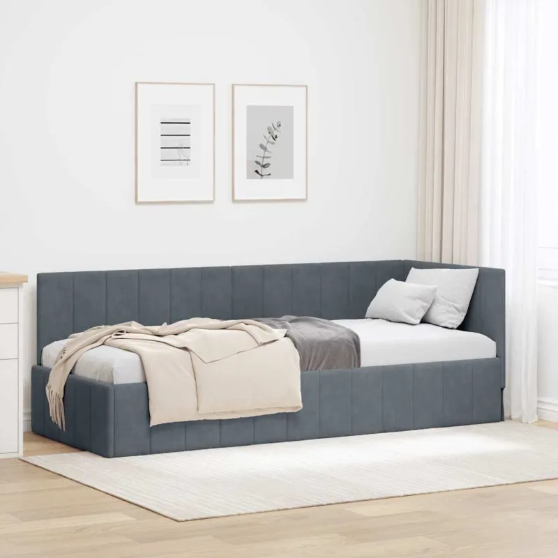 Kampinė lovos konstrukcija Tamsiai pilka 80 cm x 200 cm Aksomas