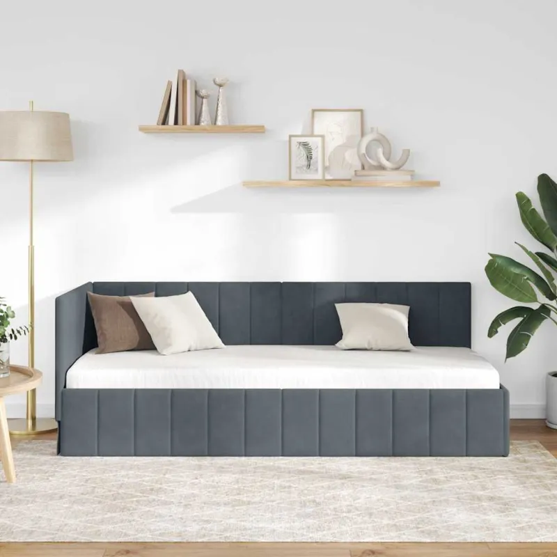 Kampinė lovos konstrukcija Tamsiai pilka 80 cm x 200 cm Aksomas