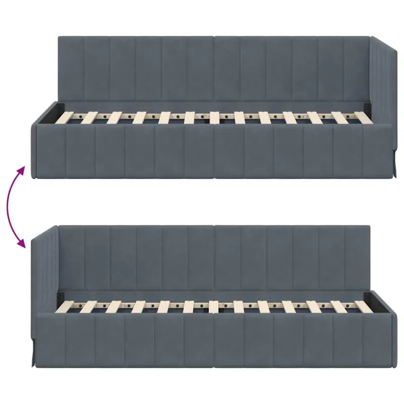 Kampinė lovos konstrukcija Tamsiai pilka 80 cm x 200 cm Aksomas