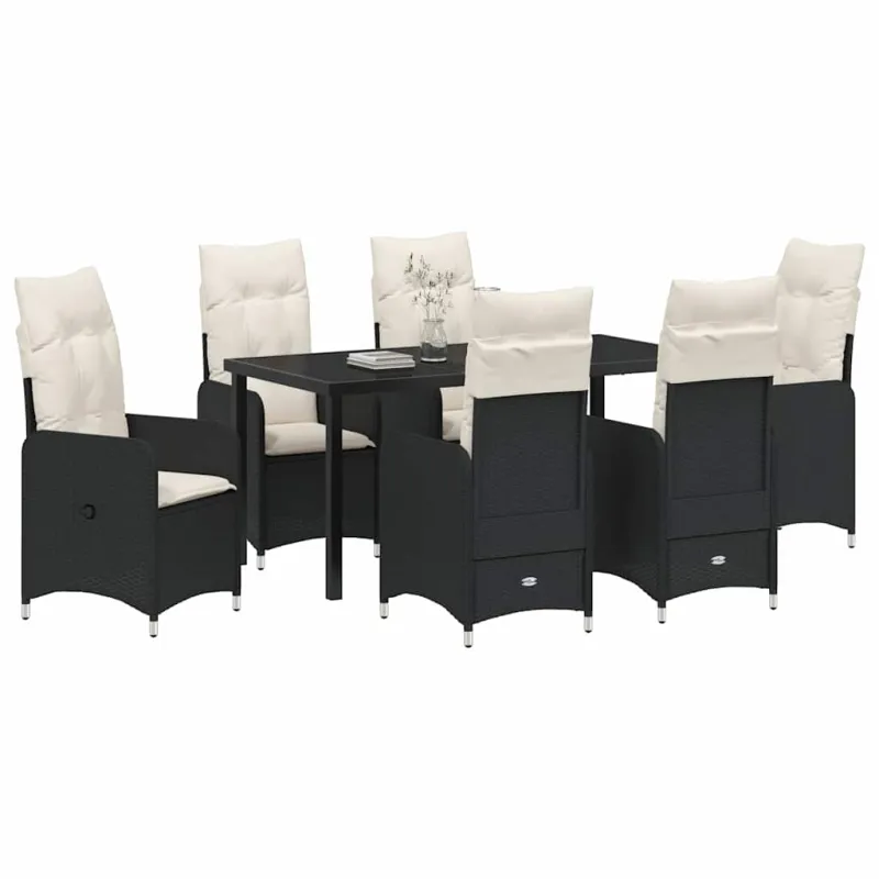 Sodo valgomojo komplektas 7 pcs Juoda poliratanas