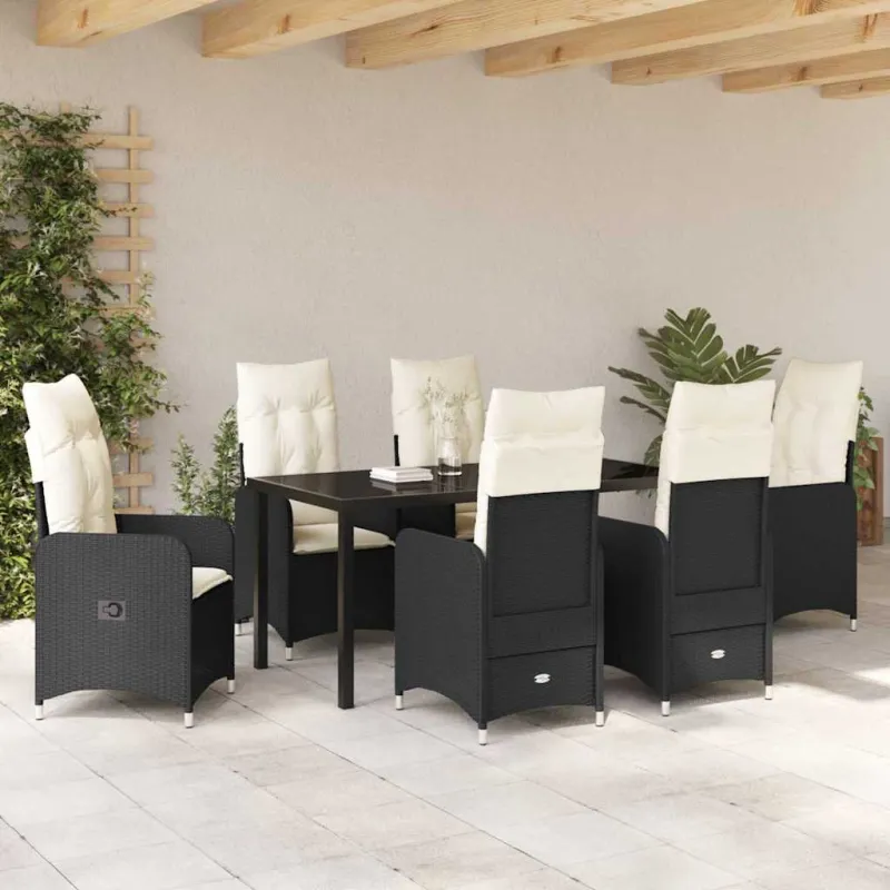 Sodo valgomojo komplektas 7 pcs Juoda poliratanas