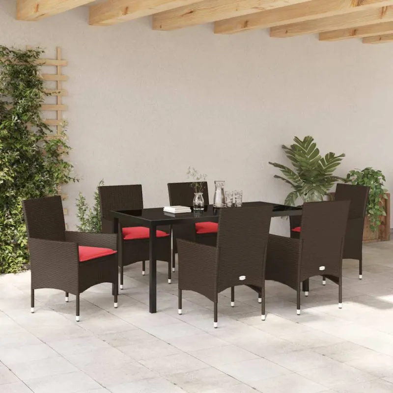 Stalo ir kėdžių komplektas su pagalve 7 pcs Ruda PE ratanas
