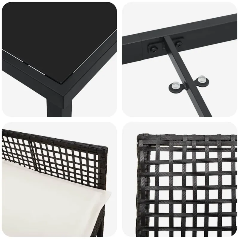 Sodo valgomojo komplektas su pagalve 5 pcs Juoda poliratanas