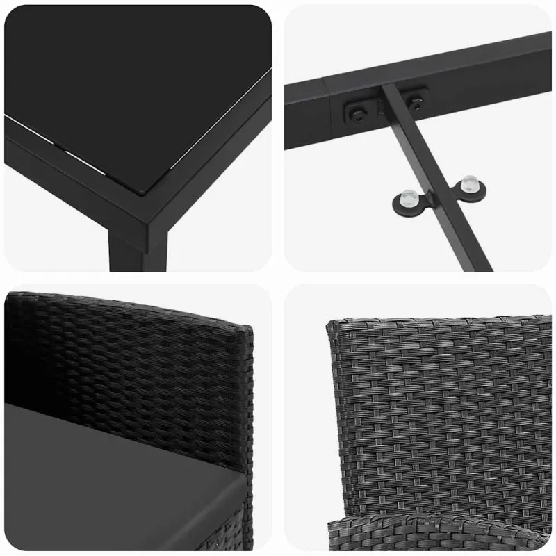 Sodo valgomojo komplektas su pagalve 7 pcs Juoda poliratanas