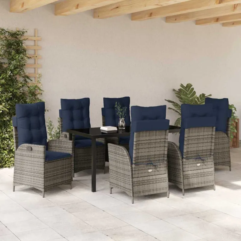 Sodo valgomojo komplektas 7 pcs Pilka ir juoda Ratanas